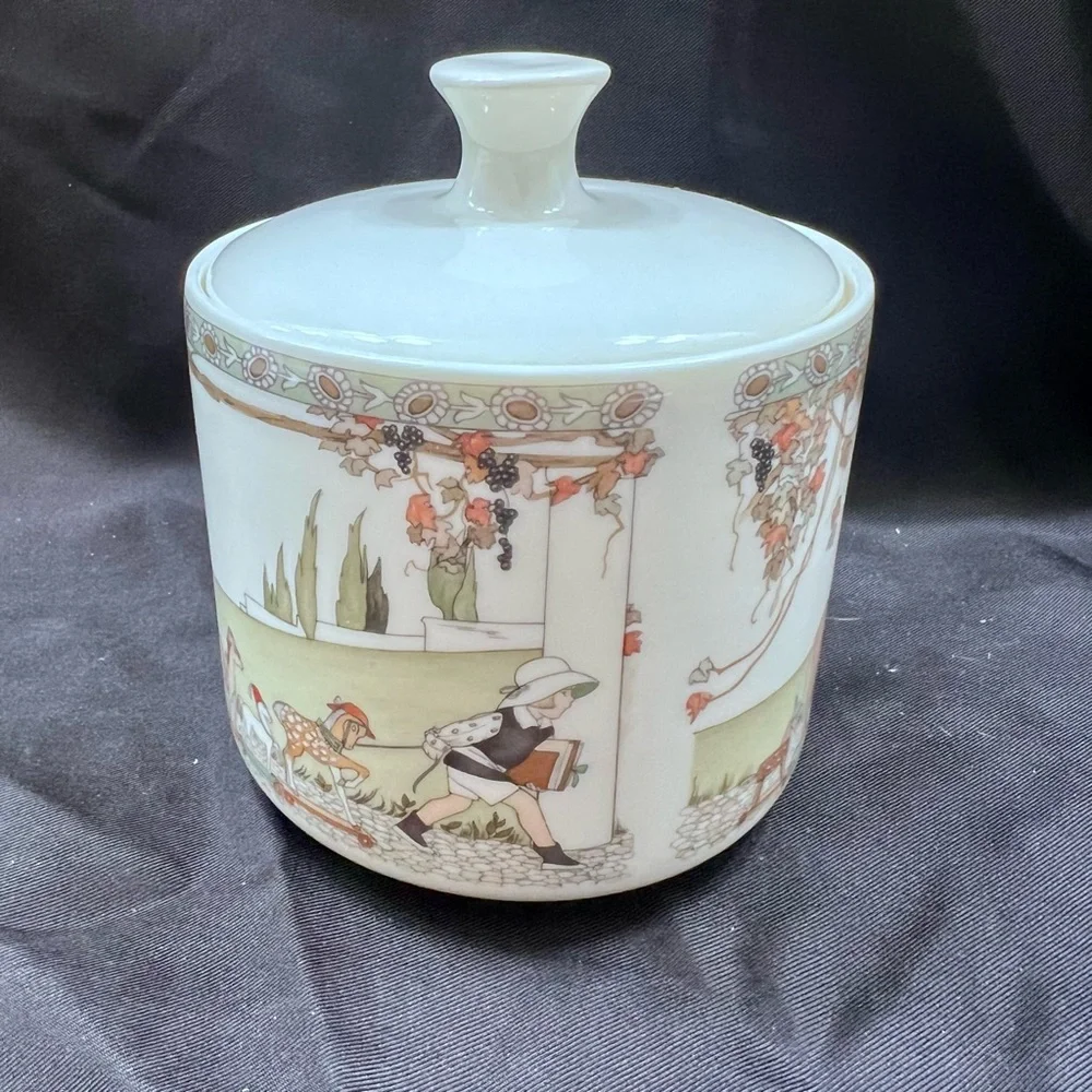 1987 Minton England Royal Doulton - Golden Days - Lidded Sugar Bowl Jar Vintage‎